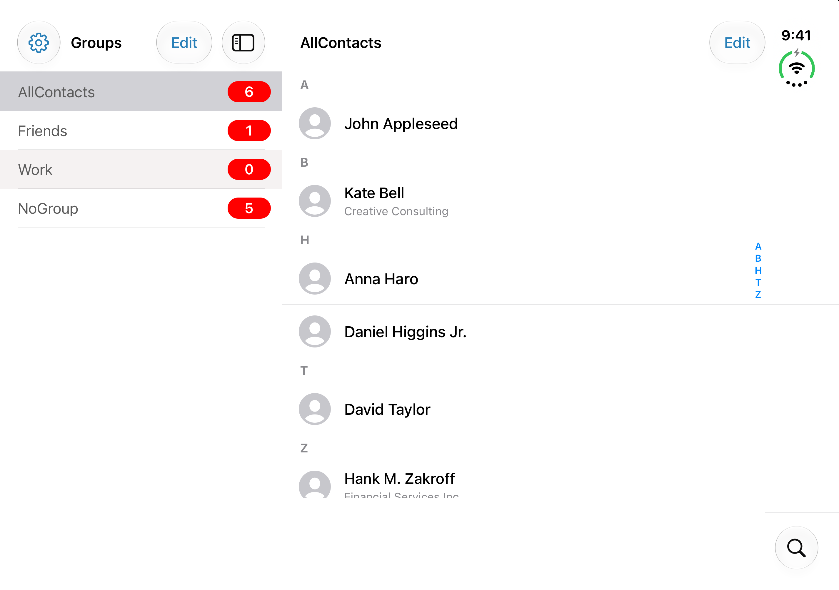Contacts Grouping Lite interface preview — Light